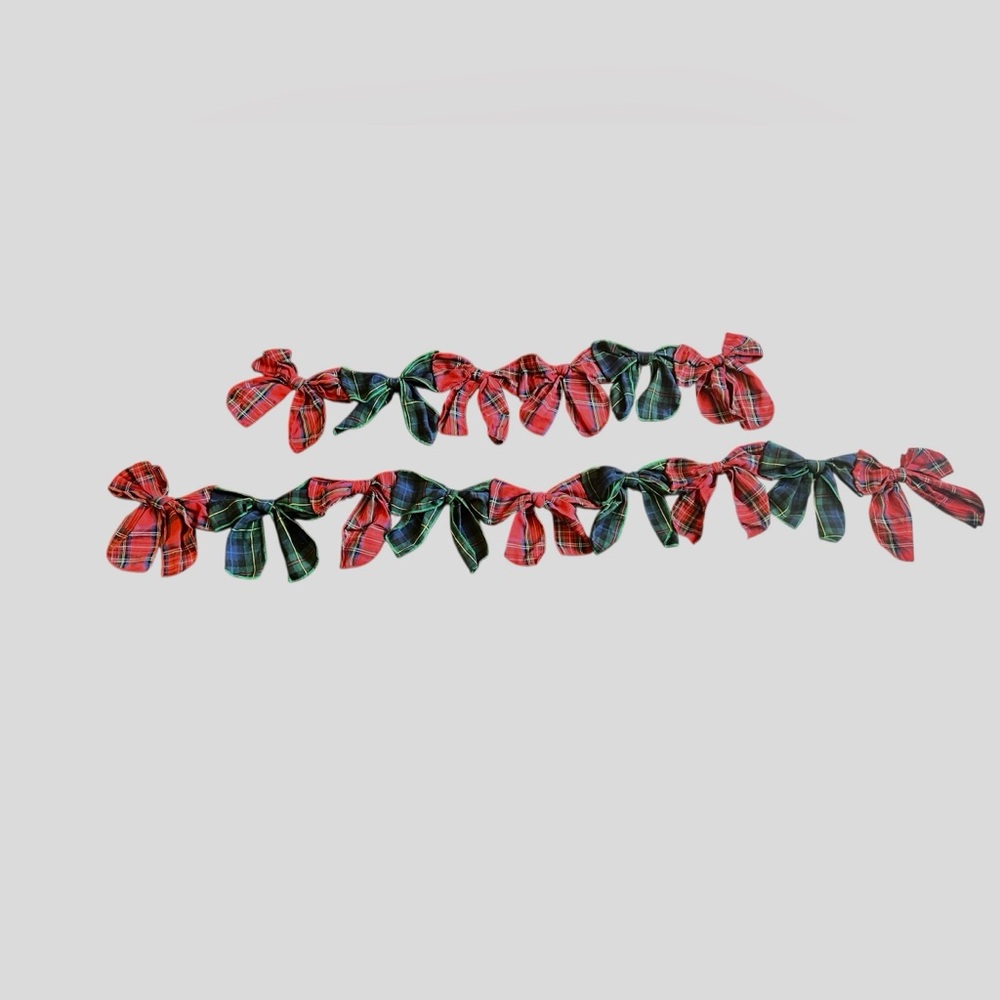 Ralph Lauren Inspired Christmas Buffalo Plaid Green & Red Bow Garland 61”